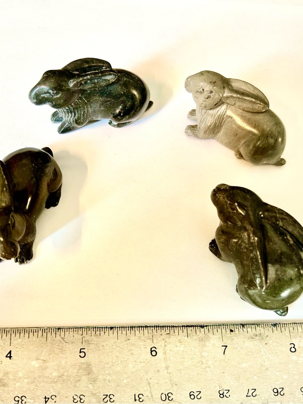 Set of 4 Hand Carved Stone Rabbit Figurines Bunny Sculpture Natural Stone Decor